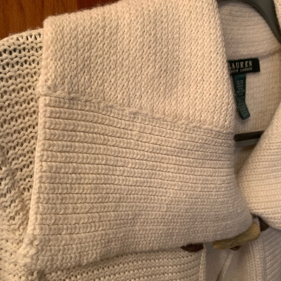 Ralph Lauren cardigan sweater, Ecru or Cream. Size medium. 2 pockets on front. - Picture 2 of 6